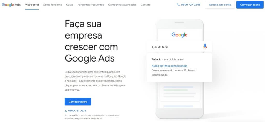 página de início do Google Ads